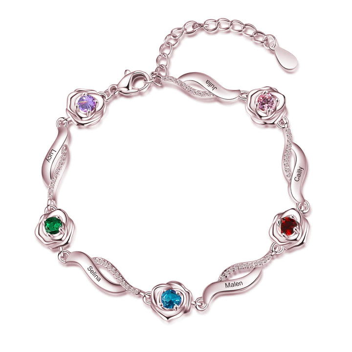Pulsera con dije de cadena con flor de rosa grabada y piedra natal de Olivenorma 