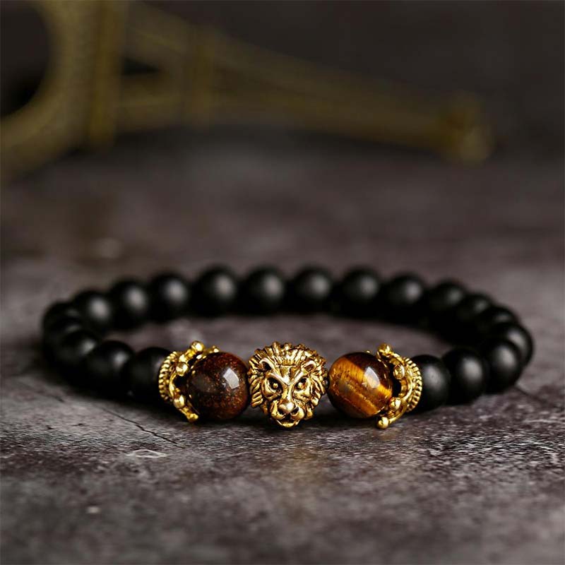 Pulsera con símbolo de león y piedra de cristal natural de Olivenorma