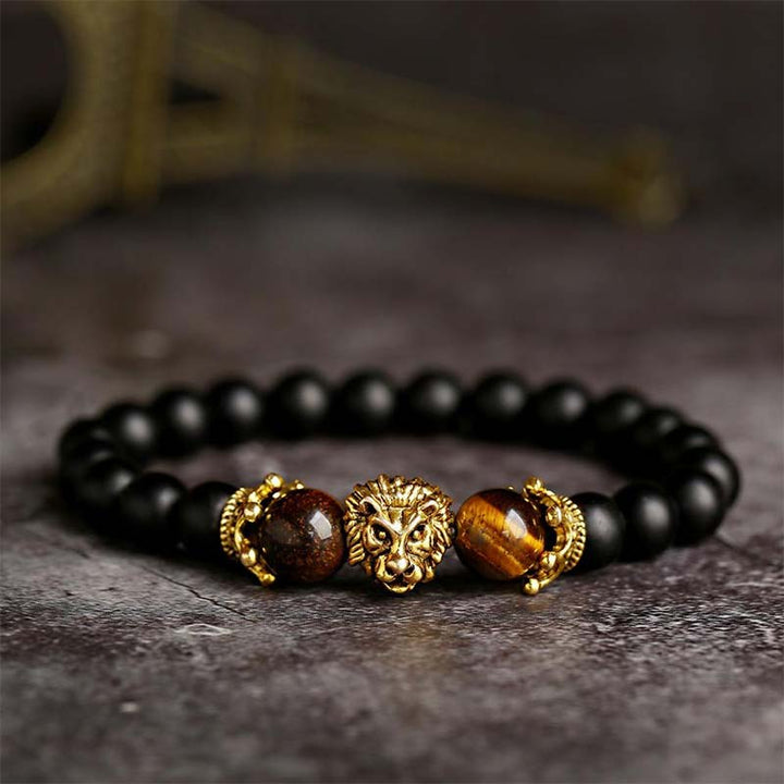 Pulsera con símbolo de león y piedra de cristal natural de Olivenorma