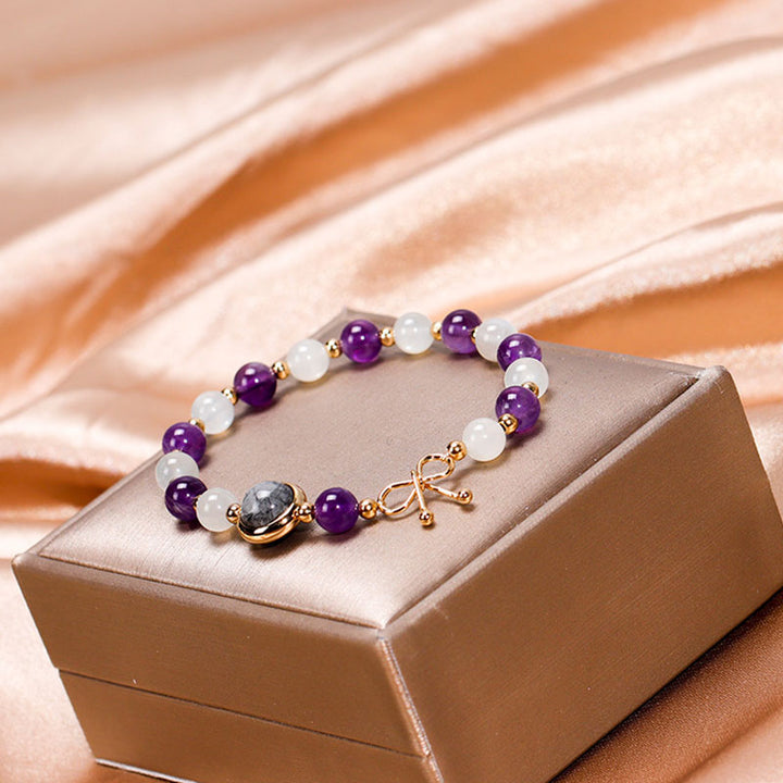 Pulsera de amatista con piedra lunar y gemas de la suerte 