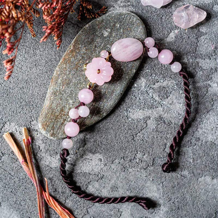 Pulsera de tobillo de cuarzo rosa La Flor del Amor