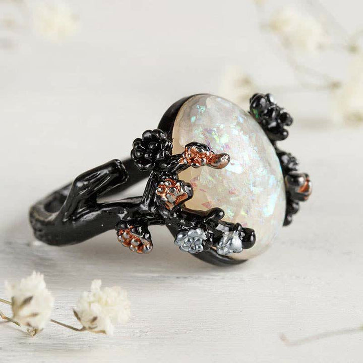Olivenorma "Flor de medianoche: - Anillo de ópalo de árbol mágico