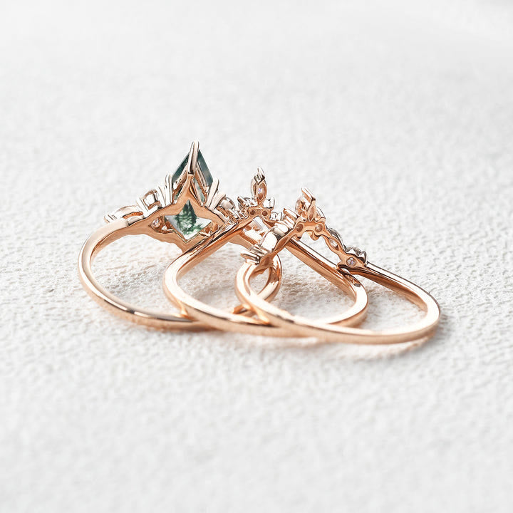 Juego de 3 anillos de ágata musgosa natural "Sense Of Tranquillity" de Olivenorma