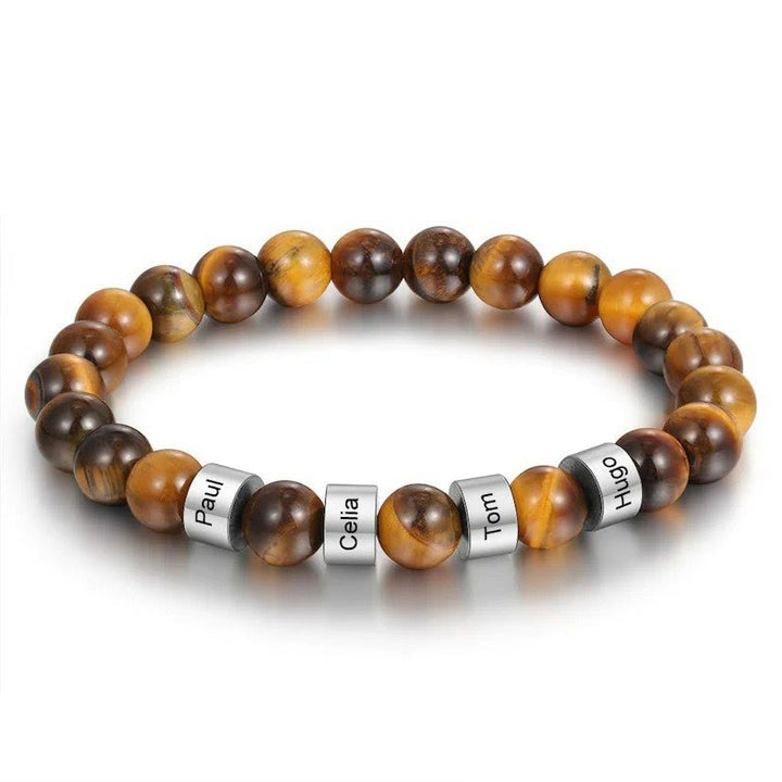 Pulsera de hombre personalizada con cuentas grabadas en piedra natural de Olivenorma