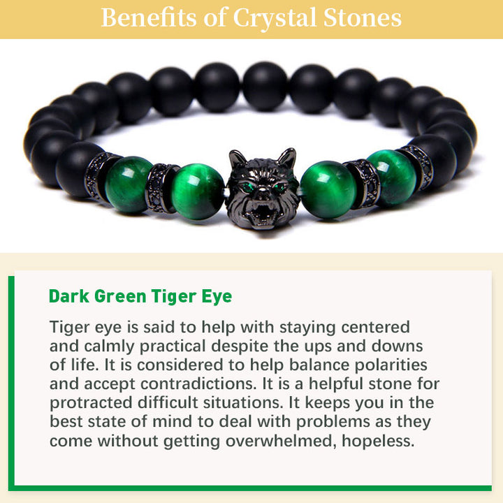 Pulsera de lobo con ojo de tigre verde oscuro