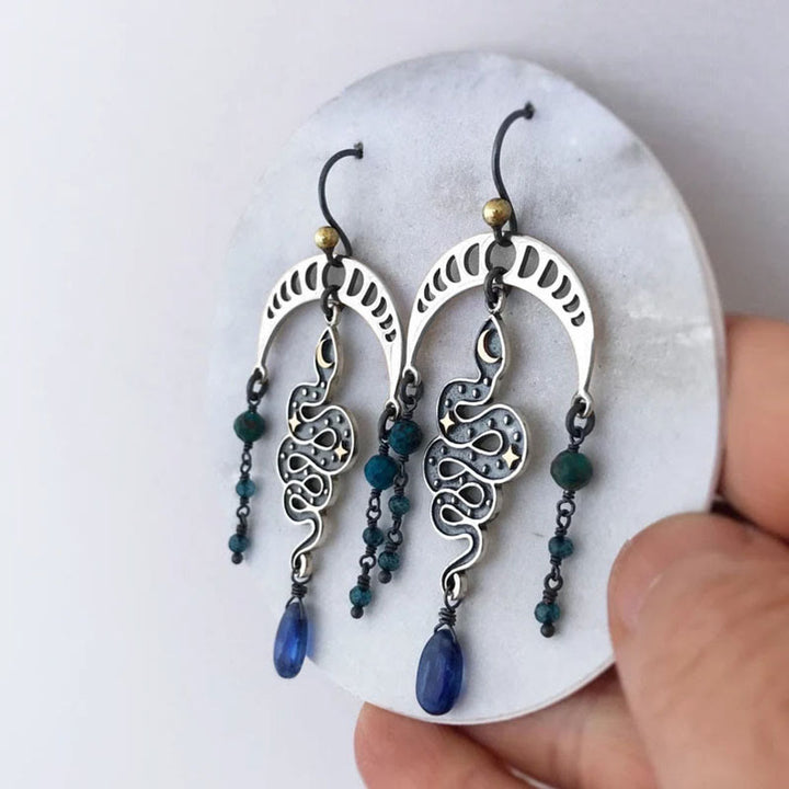 Pendientes de serpiente, estrella y luna de Olivenorma Pendientes de bruja con gota de zafiro