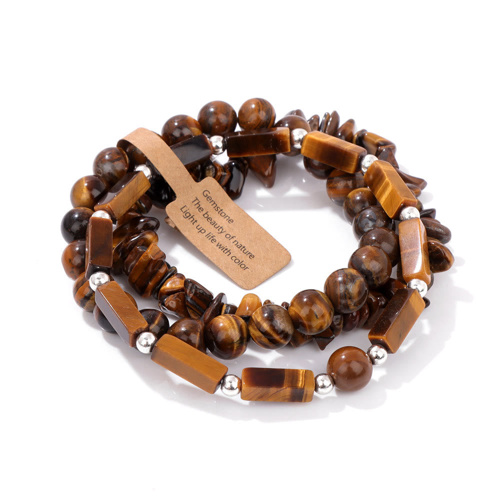 Juego de pulseras irregulares de tres capas con piedra natural Olivenorma