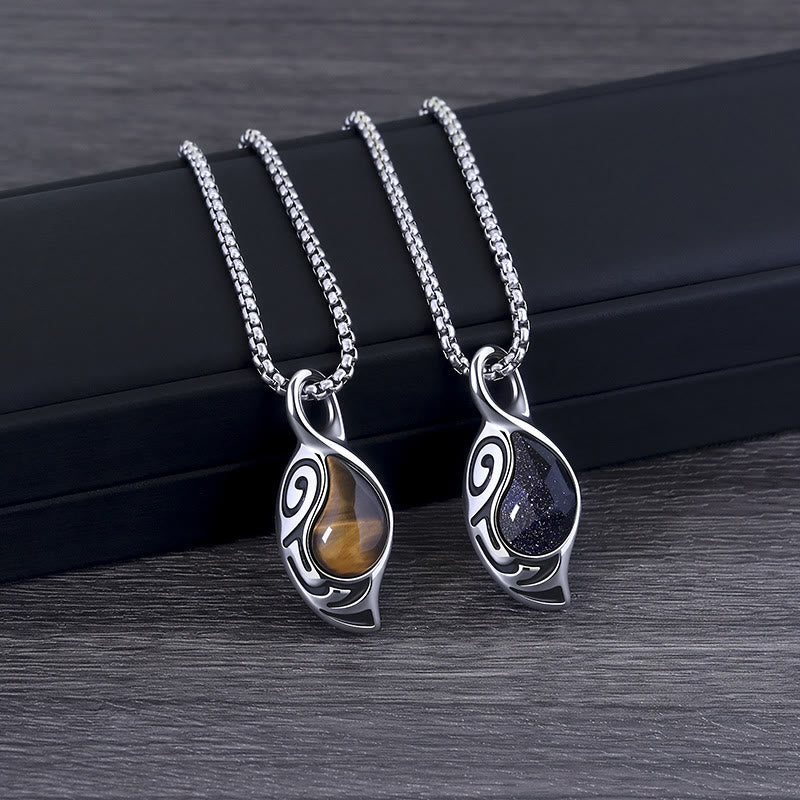 Collar de acero y titanio con ojo de tigre, protección, suerte y coraje de Olivenorma