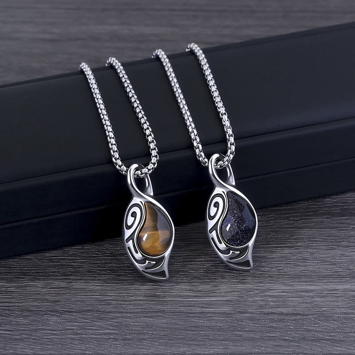 Collar de acero y titanio con ojo de tigre, protección, suerte y coraje de Olivenorma
