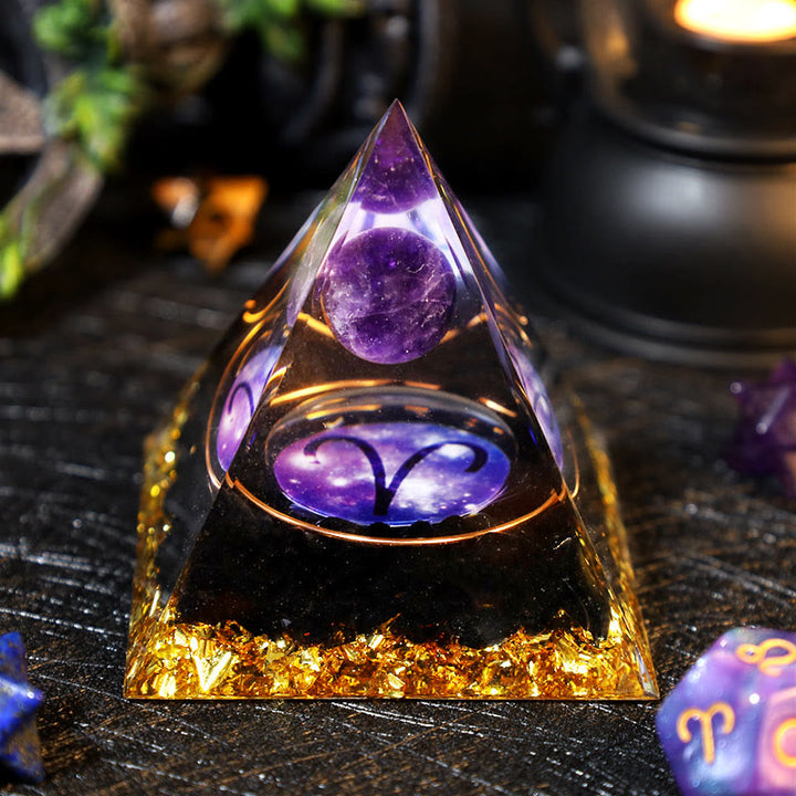 Pirámide de orgón de obsidiana con bola de amatista de Olivenorma 