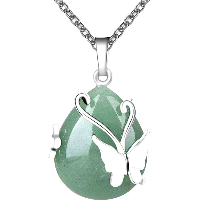 Collar de piedras preciosas con alas de mariposa de cristal.