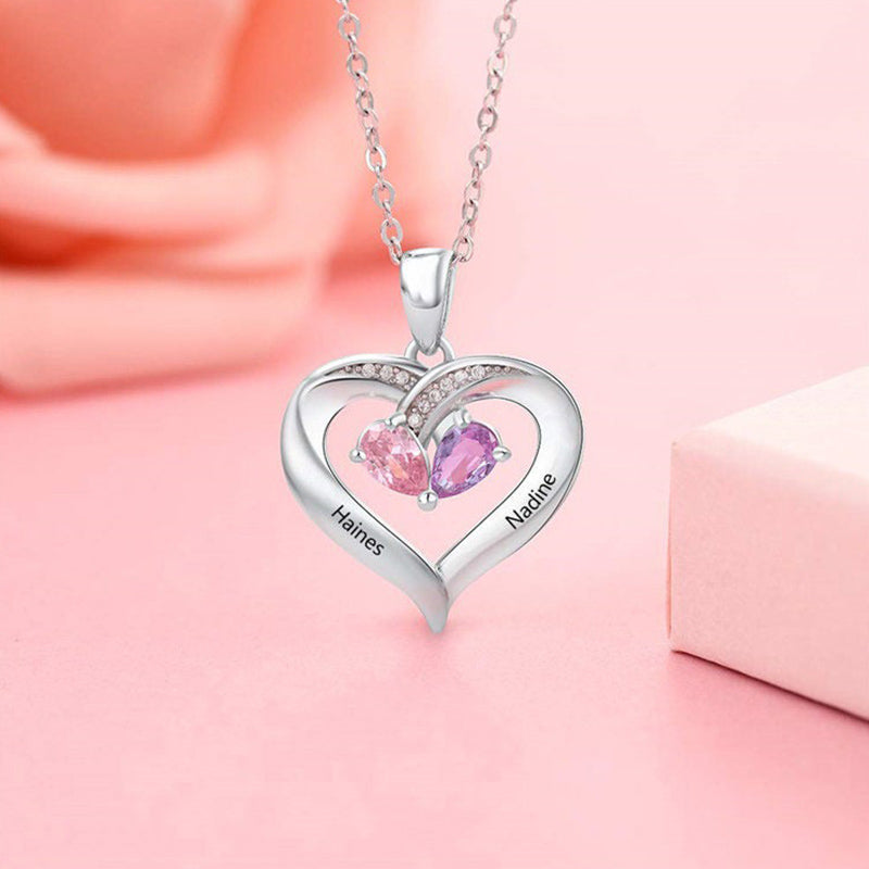 Collar con piedras de nacimiento en forma de corazón grabado y personalizado de Olivenorma - image 15