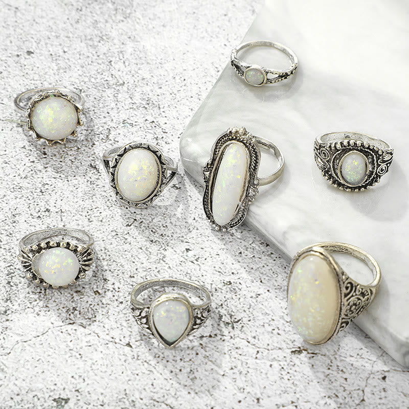 Juego de 8 anillos de ópalo ovalado redondo de Olivenorma