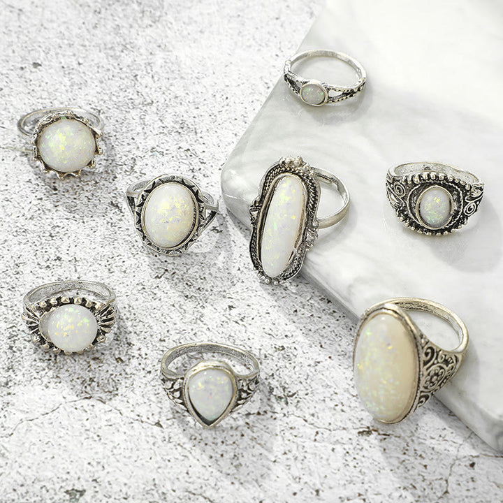 Juego de 8 anillos de ópalo ovalado redondo de Olivenorma