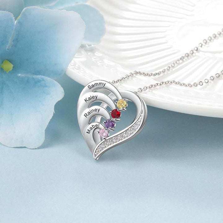 Collar con corazón grabado y piedras de nacimiento personalizadas de Olivenorma