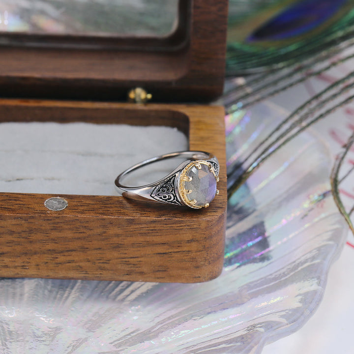 Anillo de plata de ley 925 con labradorita natural de Olivenorma