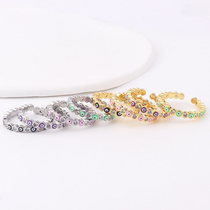 Anillo ajustable con circonita blanca y ojo malvado de colores de Olivenorma 
