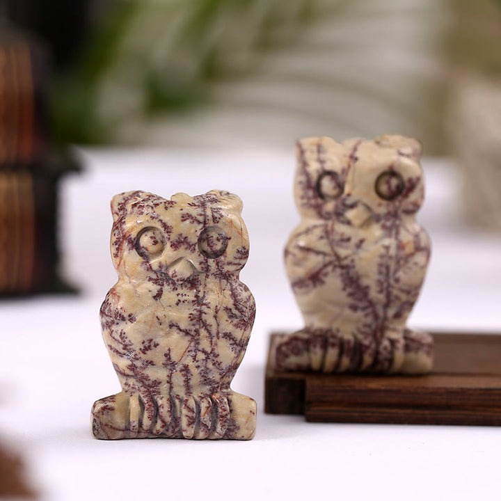 Adorno de piedra con forma de flor de hierba y búho de Olivenorma