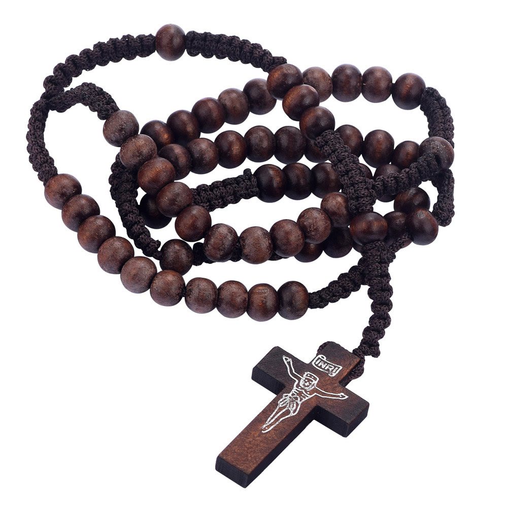 Collar rosario de cuentas de madera con cruz de Olivenorma 