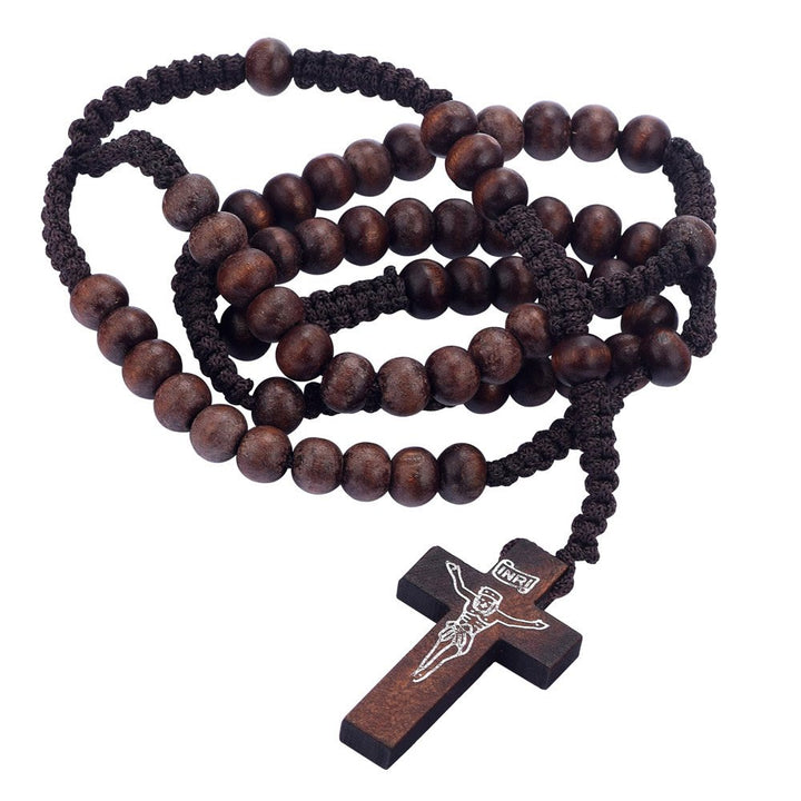 Collar rosario de cuentas de madera con cruz de Olivenorma 