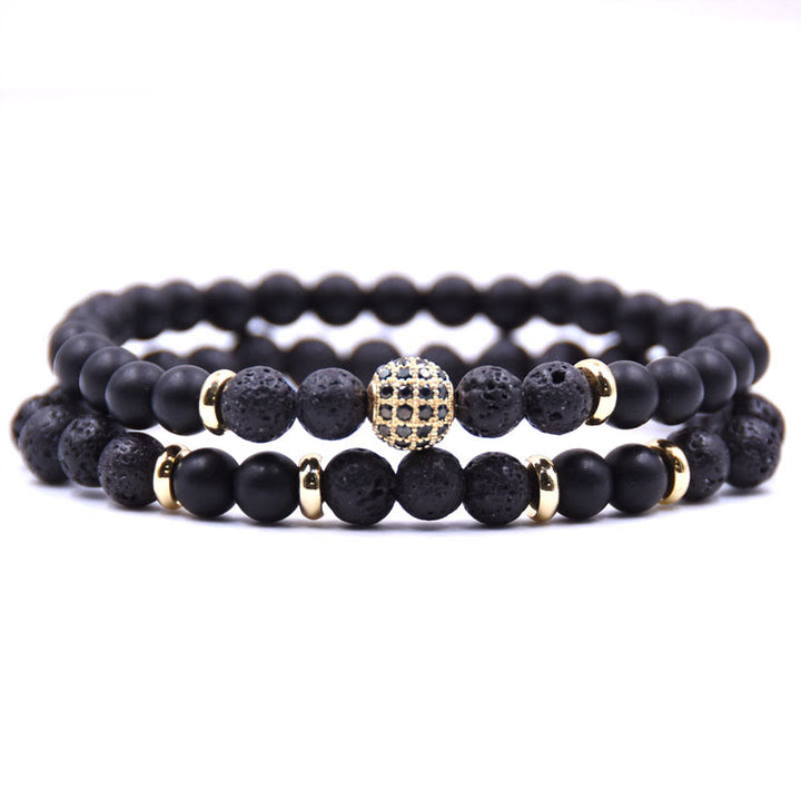 Pulsera de cuentas de cristal natural de dos capas para hombre de Olivenorma