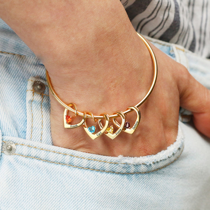 Pulsera de cadena con dije de corazón y piedra natal con nombre personalizado de Olivenorma