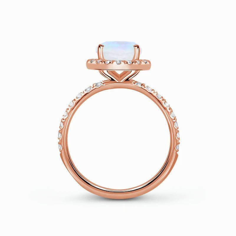 Anillo de oro rosa con piedra lunar de lujo de Olivenorma