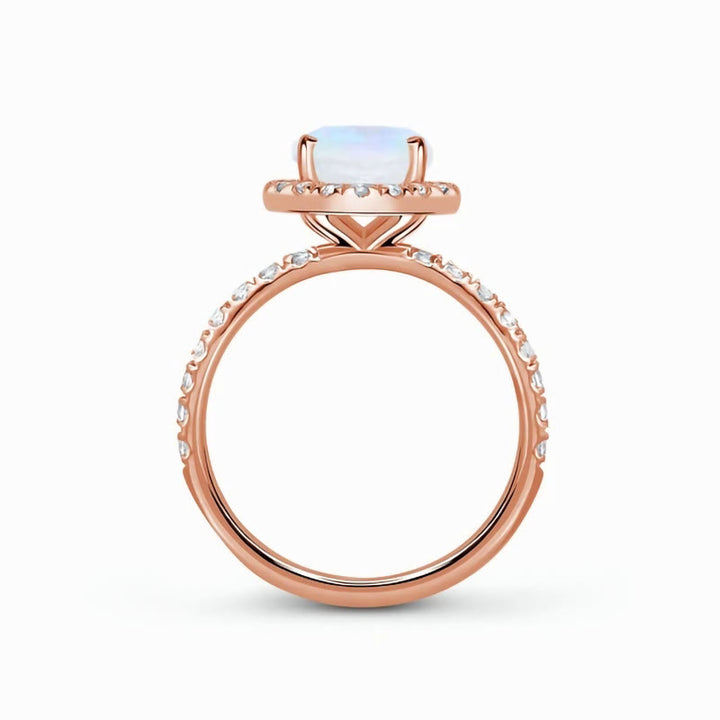Anillo de oro rosa con piedra lunar de lujo de Olivenorma
