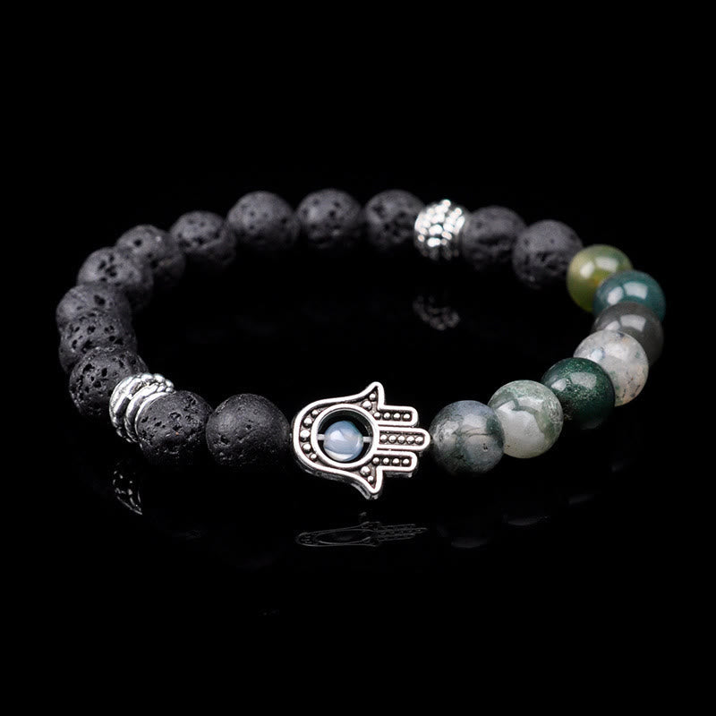 Pulsera con colgante de Hamsa y cuentas de piedra natural hecha a mano de Olivenorma