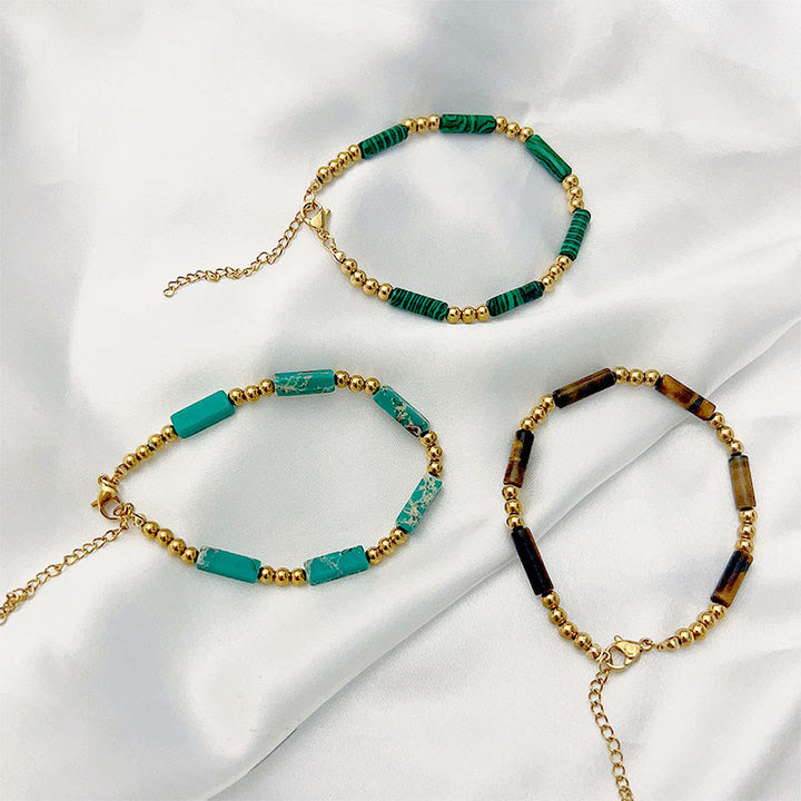 Pulsera de cuentas de tubo de piedra natural rectangular de Olivenorma