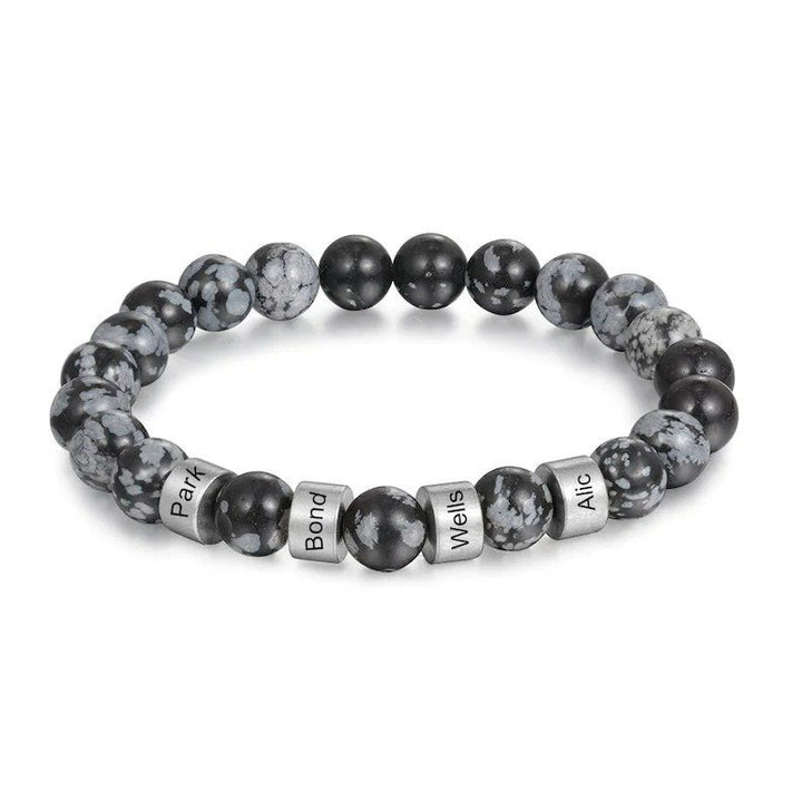 Pulsera de hombre personalizada con cuentas grabadas en piedra natural de Olivenorma