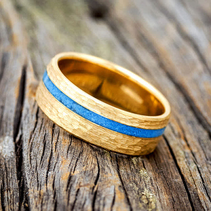 VERTIGO - Anillo de bodas de turquesa martillada 