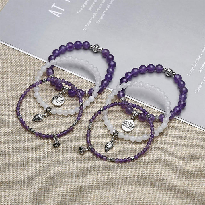 Pulsera de 3 piezas con símbolo de loto y amatista