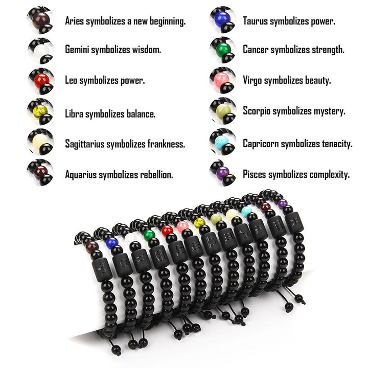 Pulsera tejida para hombre con ónix negro natural del zodiaco de Olivenorma