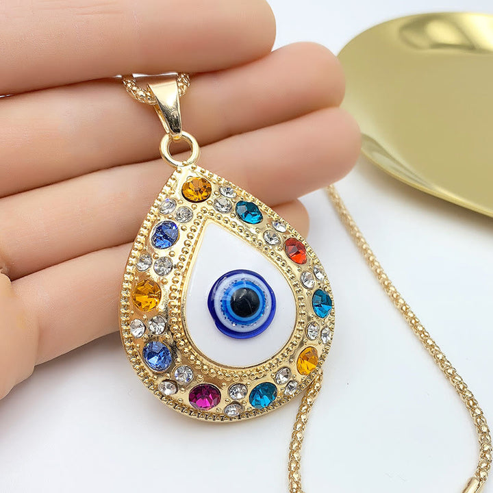 Collar con colgante de cadena tipo suéter con circonita y HAMSA de mal de ojo