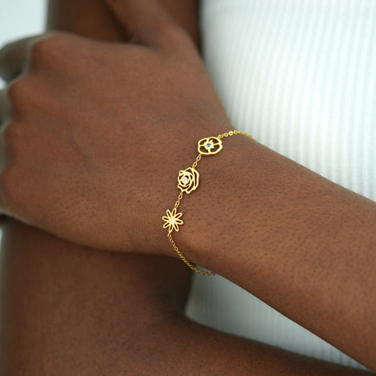 Pulsera de flores de nacimiento con piedra natal de Olivenorma 1-8 