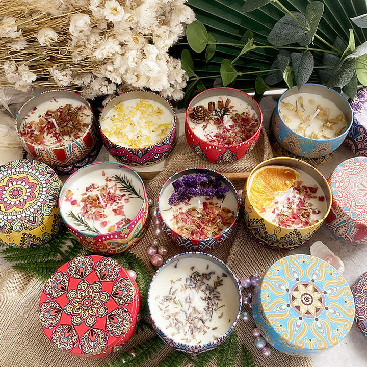 Vela de aromaterapia con flores secas naturales