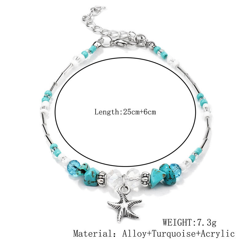 Pulsera tobillera con dije de estrella de mar turquesa y olas de Olivenorma
