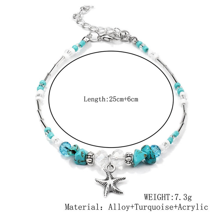 Pulsera tobillera con dije de estrella de mar turquesa y olas de Olivenorma
