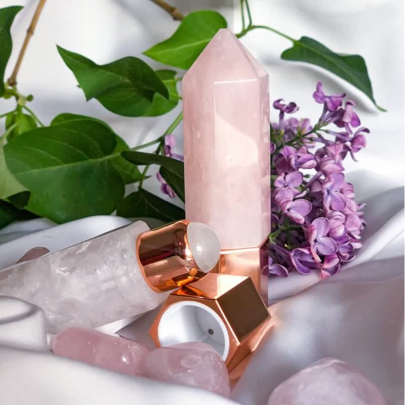Varitas de cristal con aceite esencial energético de cuarzo rosa de olivenorma