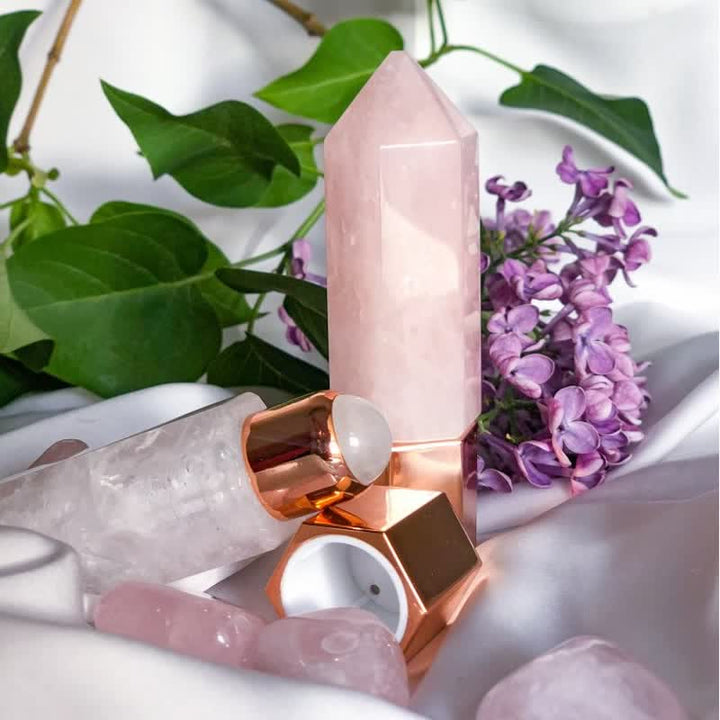 Varitas de cristal con aceite esencial energético de cuarzo rosa de olivenorma