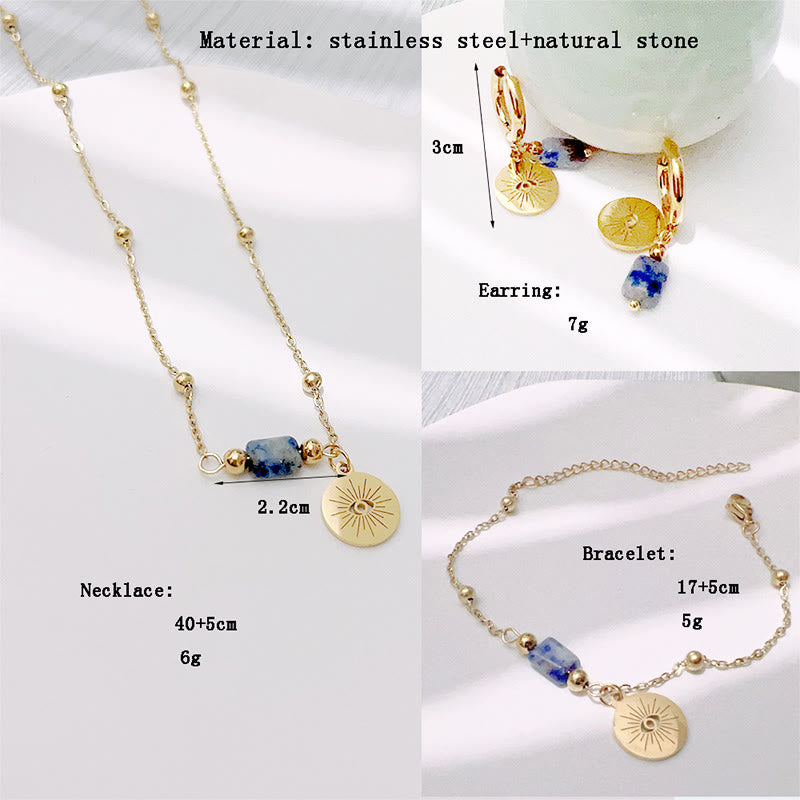 Pulsera, pendiente, collar y ojo malvado de sodalita azul natural de Olivenorma