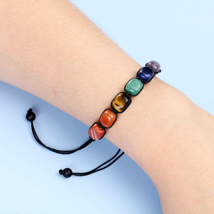 Pulsera trenzada con cuentas de piedras preciosas de cristal de 7 chakras para hombre de Olivenorma