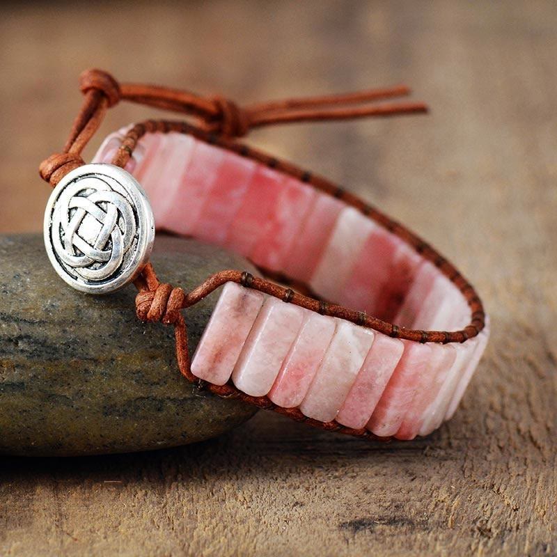 Pulsera de cuero con cordón de piedra natural cuadrada de Olivenorma