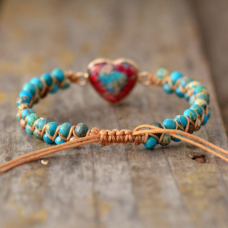 Pulsera curativa con corazón de piedra del emperador