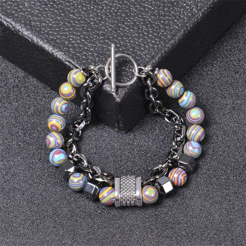 Pulsera de cadena de titanio con piedra de malaquita de 8 mm de Olivenorma
