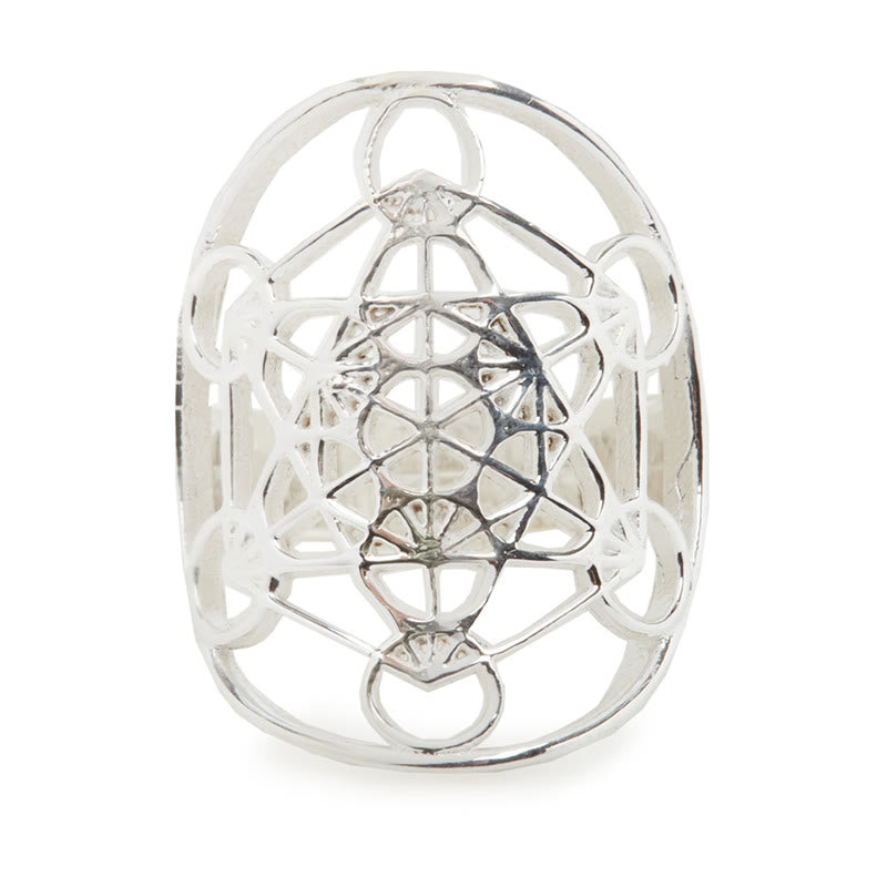 Anillo ajustable de acero inoxidable con símbolo del cubo de Metatrón de Olivenorma 