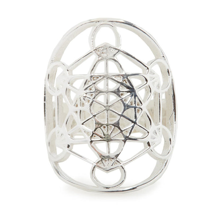 Anillo ajustable de acero inoxidable con símbolo del cubo de Metatrón de Olivenorma 