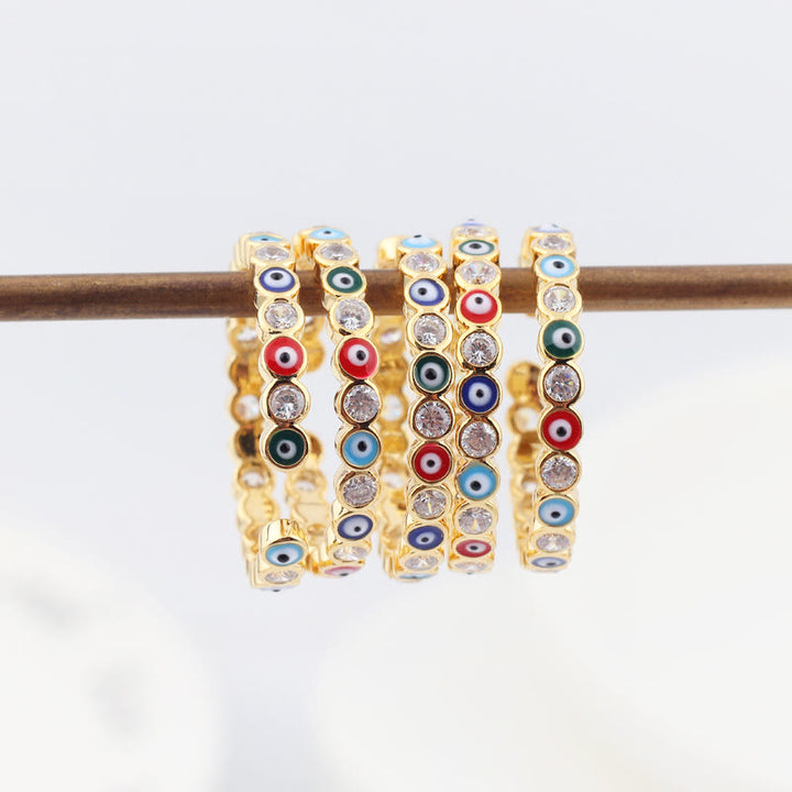 Anillo ajustable con circonita blanca y ojo malvado de colores de Olivenorma 