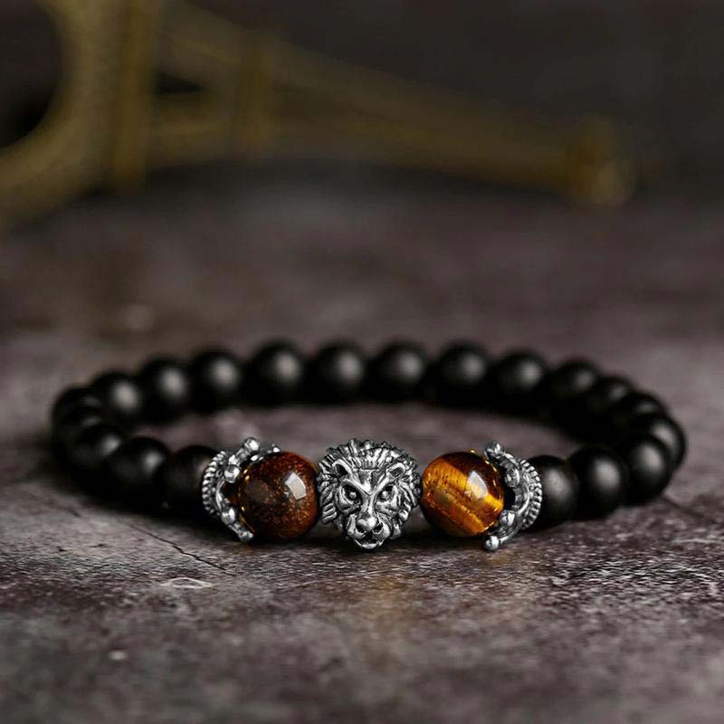 Pulsera con símbolo de león y piedra de cristal natural de Olivenorma